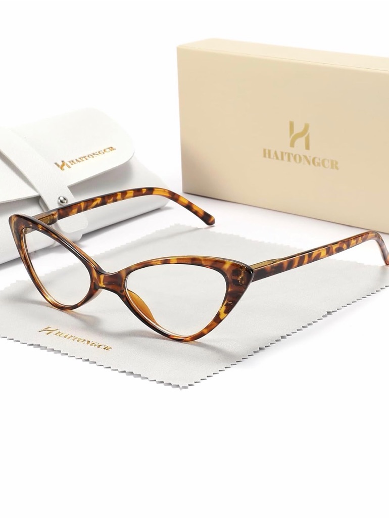 Lightweight Cat-Eye Blue Light Blocking Reading Glasses Crown Plain Light 3.5x